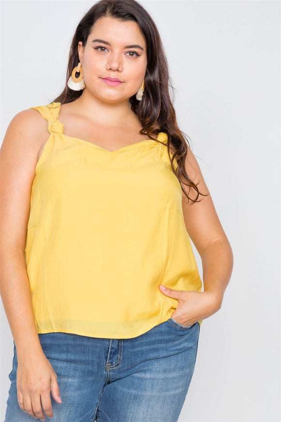 Canary Yellow V-neck Gathered Shoulder Casual Top