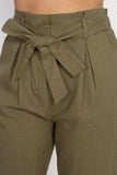 Belted Linen Paper Bag Pants