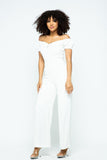 Puff Short Sleeve Jumpsuit With U Metal Details And Back Open Zippered