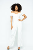 Puff Short Sleeve Jumpsuit With U Metal Details And Back Open Zippered