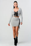 2 Piece Set With Cropped Long Sleeve Shirt With Pu Leather Detail Matching Mini Skirt