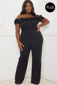 Ruffle Shoulder Shoulder Plus Size Jumpsuit